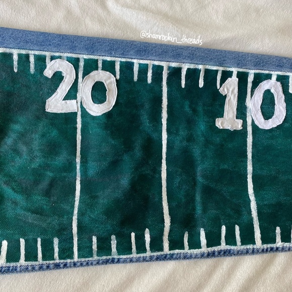 forest green white and blue hand painted football field jeans - Picture 8 of 16